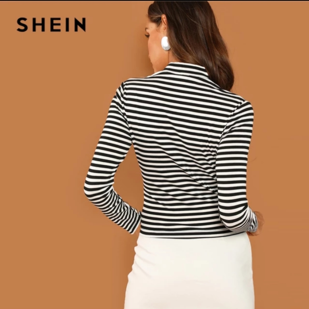 SHEIN Black and White Striped Long Sleeve Shirt - Picture 3 of 7